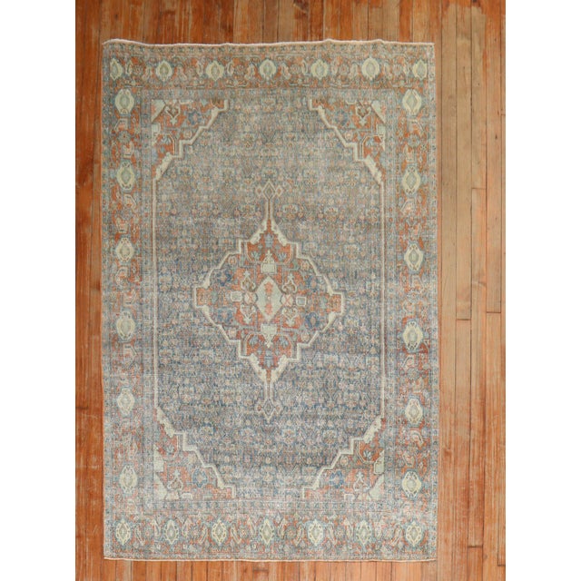 Blue Antique Zabihi Collection Persian Senneh Accent Size Rug - 4'3" x 6'2" For Sale - Image 8 of 8