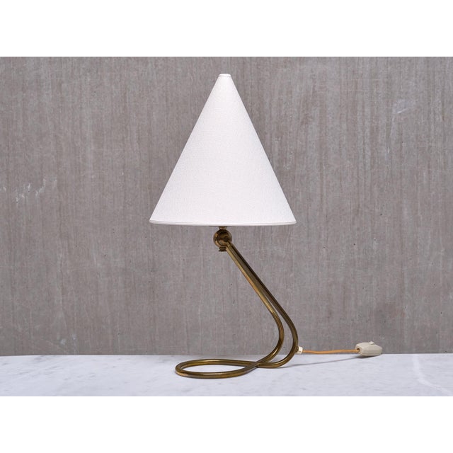 Mid-Century Modern Danish Modern Adjustable Table Lamp with Brass Base and Cone Shade, 1950s For Sale - Image 3 of 15