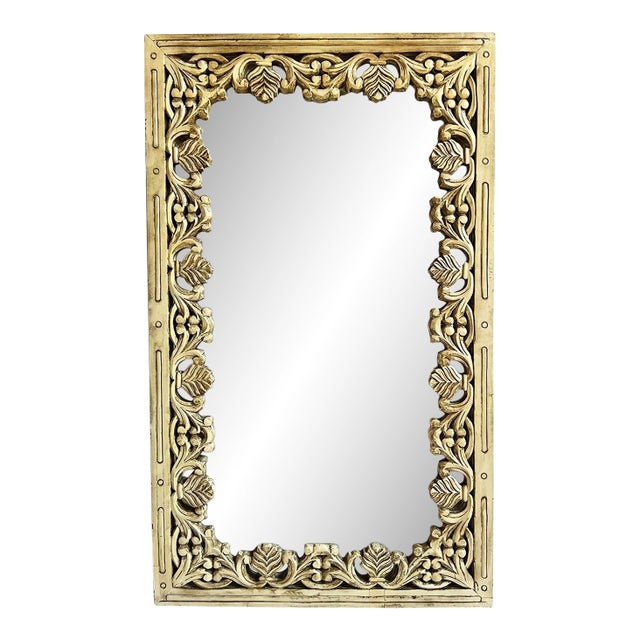 Vintage Cream Floral Wood Mirror For Sale