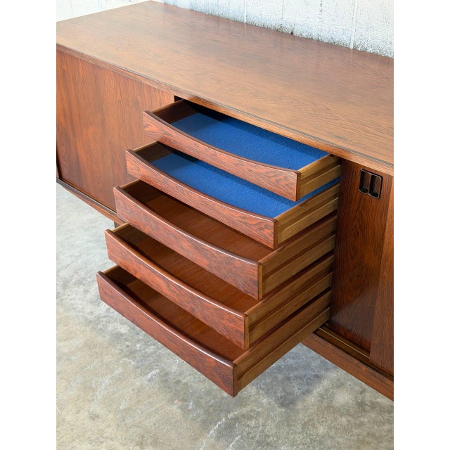 Rosewood Sideboard Long Sliding Door Credenza Denmark Mid-Century Modern 1960s For Sale - Image 4 of 14