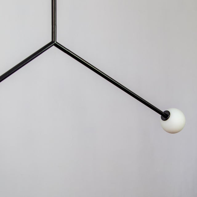 Black Y Pendant Medium, Black, 38in H, 3 Inch Glass Globes, by Research.Lighting, Modern, Minimal Hanging Light For Sale - Image 8 of 9