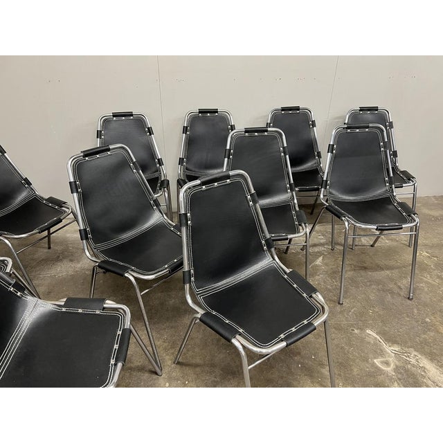Black Leather Dining Chairs by Charlotte Perriand for Les Arcs, 1960s, Set of 12 For Sale - Image 6 of 10