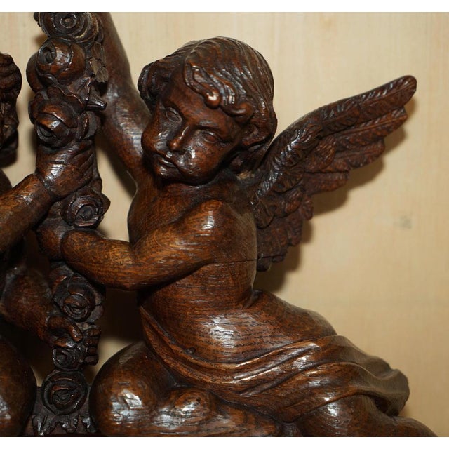 Carved Oak Surmount of Cherub Angels and Flowers, 1680s For Sale - Image 9 of 18