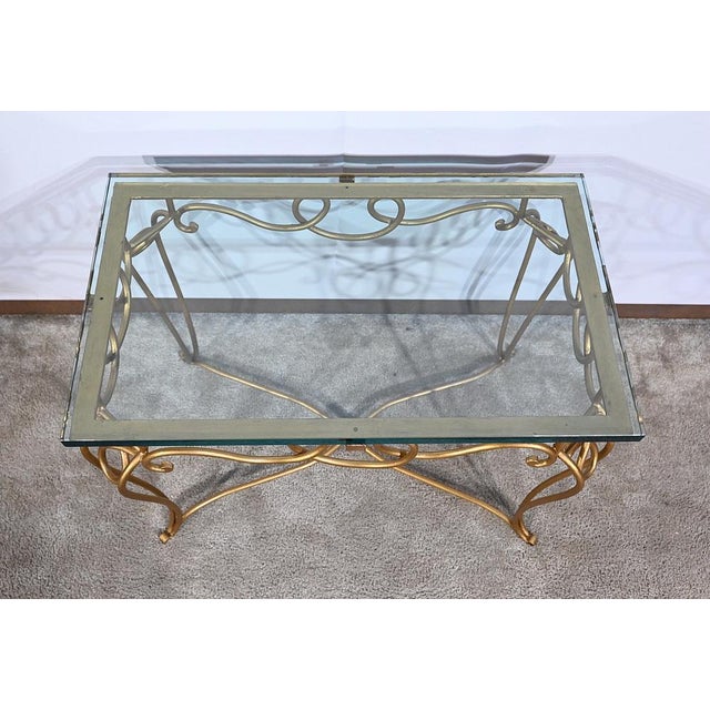 Small Golden Wrought Iron and Glass Table in the style of Drouet Spirit, 1970s For Sale - Image 3 of 17