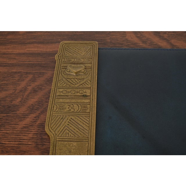 Tiffany Studios New York American Indian Bronze Doré Blotter Ends With Leather Desk Blotter For Sale In South Bend - Image 6 of 10