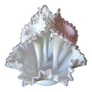 Mid 20th Century Fenton Art Glass "Silver Crest" 3-Horn Epergne Centerpiece For Sale