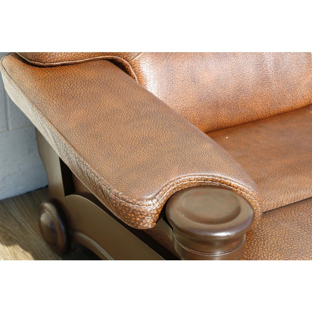 Wood 1970s Sculptural Brown Leather Sofa With Solid Wood Frame, Modernist Postmodern Lounge Couch Design For Sale - Image 7 of 18