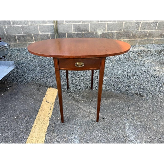 Vintage Federal Style Mahogany Inlaid Pembroke Drop Leaf Tables For Sale - Image 9 of 15