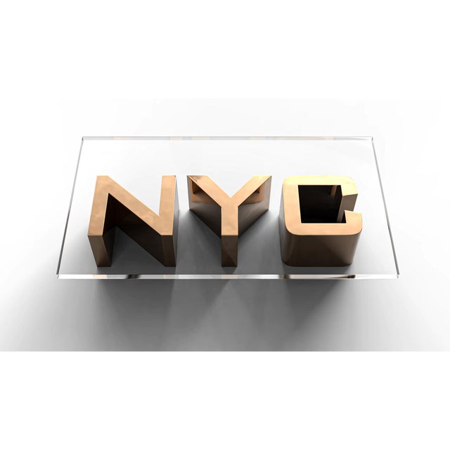 "Nyc" Coffee Table With Bronze, Handmade For Sale - Image 4 of 8