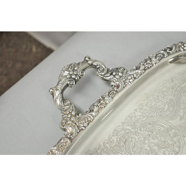 Antique e.g. Webster & Son Victorian Silver Plated Floral Repousse Serving Tray For Sale - Image 12 of 15