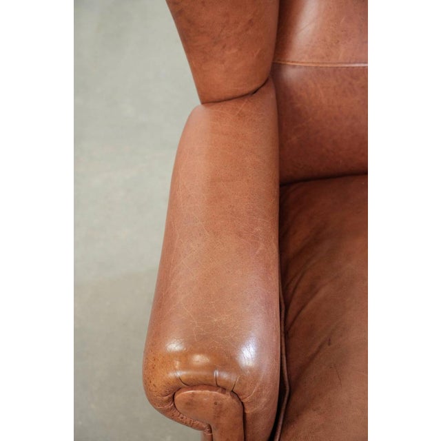 Textile Wing Club Chair in Cowhide Leather For Sale - Image 7 of 14