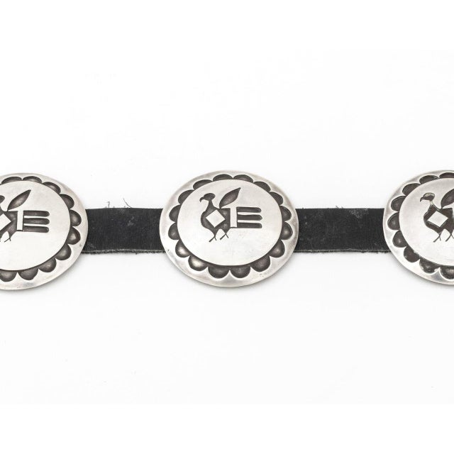 Native American Thunderbird Silver & Leather Belt For Sale - Image 4 of 5