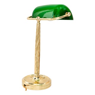 Banker Table Lamp with Glass Shade, Vienna, 1920s For Sale