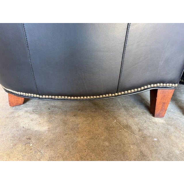 Pair of Thomasville Black Leather Wingback Lounge Chairs For Sale - Image 13 of 17