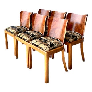 Vintage Art Deco Style Burl Wood Dining Chairs - Set of 6 For Sale