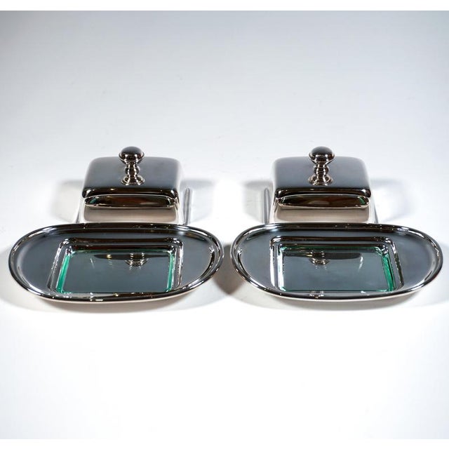 20th Century Silver Table Dishes with Glass Inserts attributed to Emil Hermann, Germany, Set of 2 For Sale - Image 4 of 9