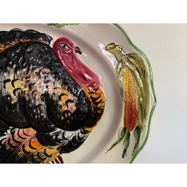 Ceramic 1970s Magnificent Italian Turkey Pottery Serving Platter For Sale - Image 7 of 12