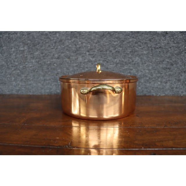 French Country Copper Stock Pot With Lid and Brass Handles For Sale - Image 3 of 10