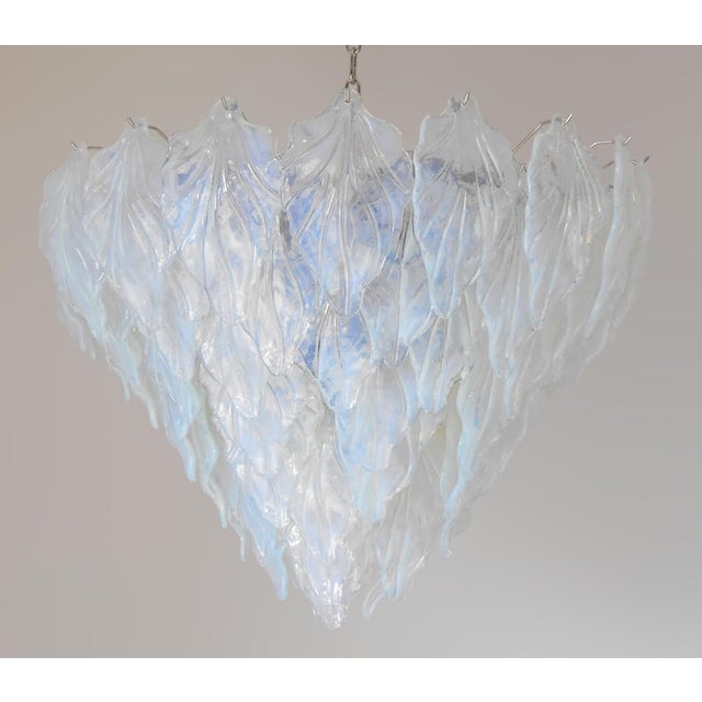 Italian chandelier shown with iridescent opaline Murano glass leaves mounted on chrome finish frame / Designed by Fabio...