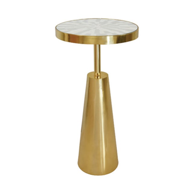 Worlds Away Matthew Izzo Home Elias Brass and Inlaid Natural Bone and Resin 12" Round Side Table For Sale - Image 4 of 4