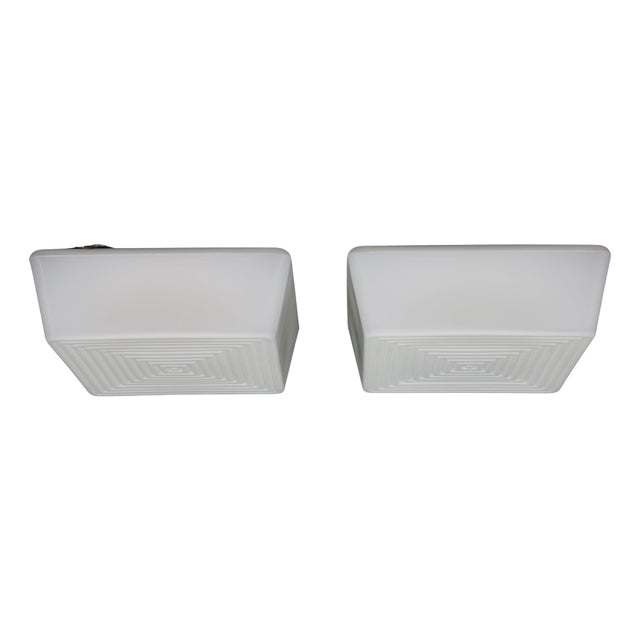 Milky Glass Square Ceiling Lights, 1970s, Set of 2 For Sale