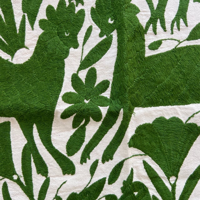 Green Otomí Accent Unframed Textile Art For Sale - Image 4 of 5