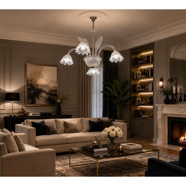 Art Deco Chandelier 4 Light by Barovier & Toso Murano Glass, 1950s For Sale - Image 6 of 12