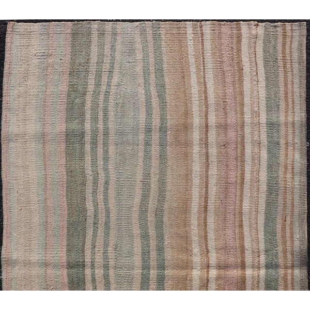 Measures: 3'1 x 5'0 Vintage Turkish Kilim with Vertical Stripes in Sage Green, Sand, and Faded Rose. Keivan Woven Arts /...
