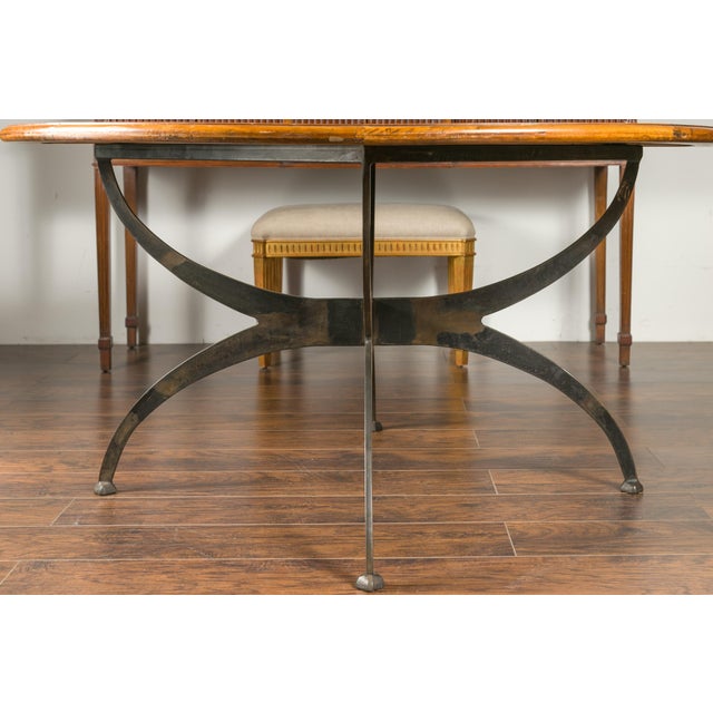 Early 21st Century French Dining Table with Round Parquetry Top circa 1900 and New Custom Iron Base For Sale - Image 5 of 7