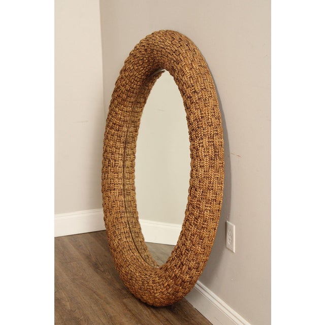 Coastal Style Large Woven Rope Frame Round Mirror For Sale - Image 4 of 12
