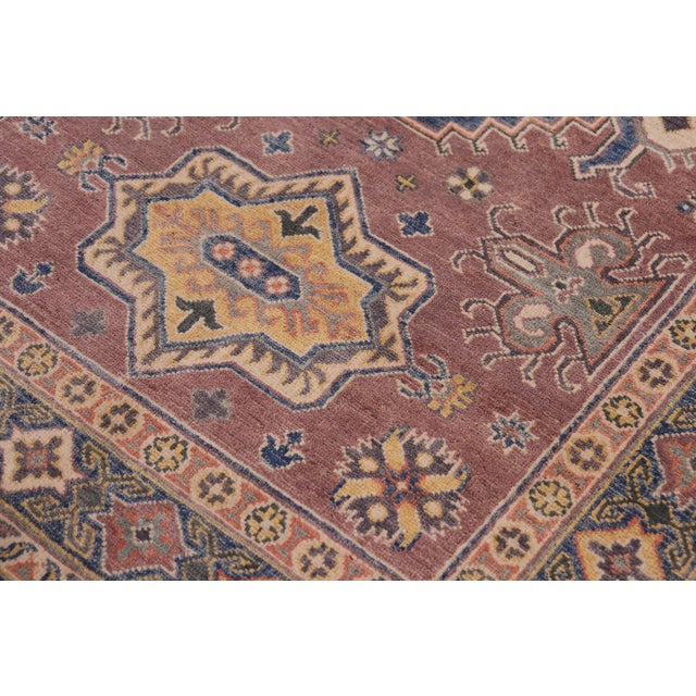 Tribal Bohemian Kazak Tribal Light Purpl/Light Blue Wool Rug - 4'0''x5'9'' For Sale - Image 3 of 10