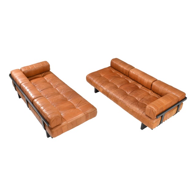 DS80 Daybed Sofas in Cognac Tan Leather from De Sede, Switzerland, 1970s, Set of 2 For Sale