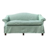 Vintage Striped Slip Covered Camelback Loveseat For Sale