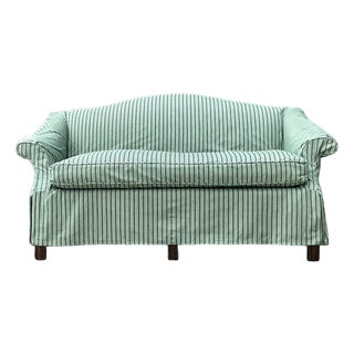 Vintage Striped Slip Covered Camelback Loveseat For Sale