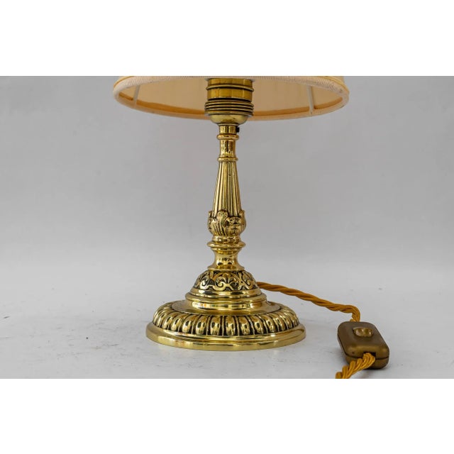 Historistic Brass Table Lamp with Fabric Shade, Vienna, 1890s For Sale - Image 3 of 18