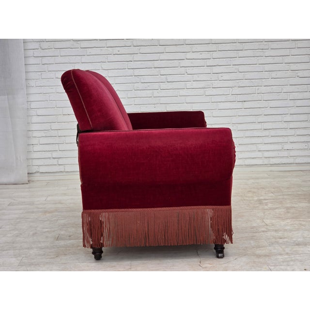 Danish 2-Seater Drop Arm and Back Sofa in Cherry-Red Velour, 1950s For Sale - Image 15 of 18