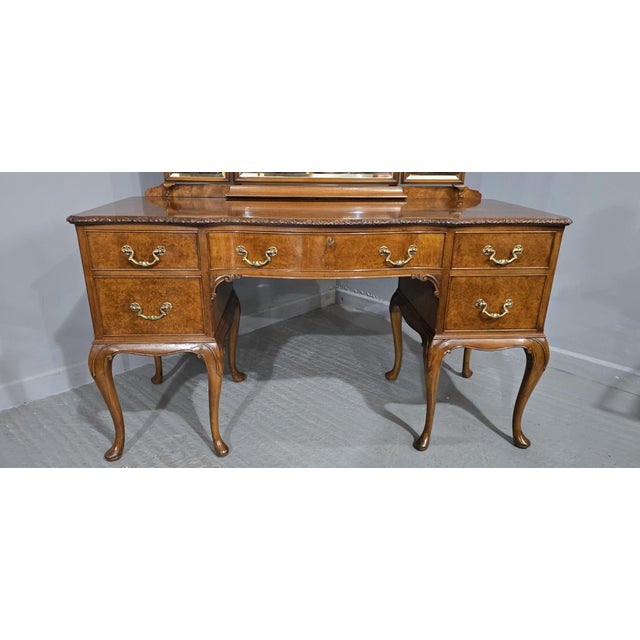 Queen Anne Burr Walnut Dressing Table, 1920 For Sale - Image 4 of 18