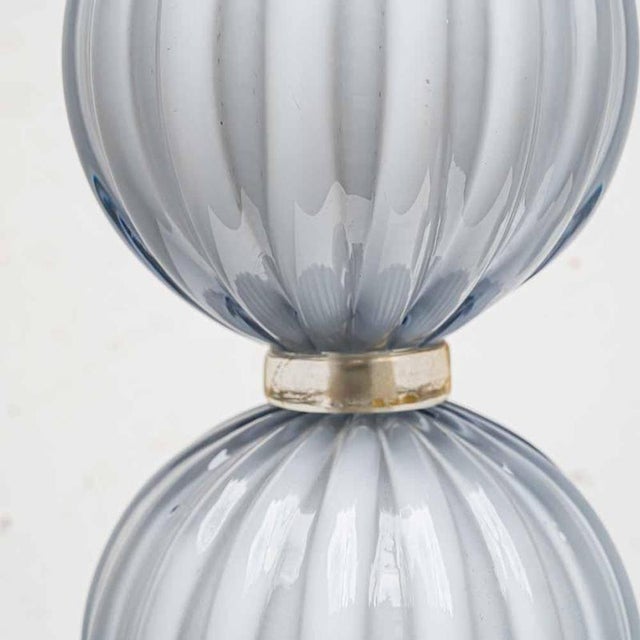 Light Pale Blue-Grey Blown Murano Glass Table Lamps, 1980s, Set of 2 For Sale - Image 3 of 12