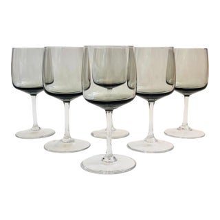 Mid Century "Cora" Smoke Glass Wine Glasses by Peill & Putzler, Germany - 5 Ounces - Set of 6 For Sale