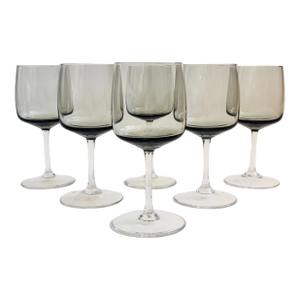 Mid Century "Cora" Smoke Glass Wine Glasses by Peill & Putzler, Germany - 5 Ounces - Set of 6