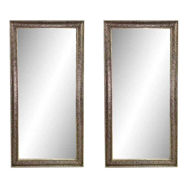 Hollywood Regency Style Silver Large Wall, Floor Pier Mirror in Filigree Design For Sale