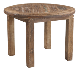 Round Teakwood Table Made From a Vintage Wheel and Reclaimed Wood