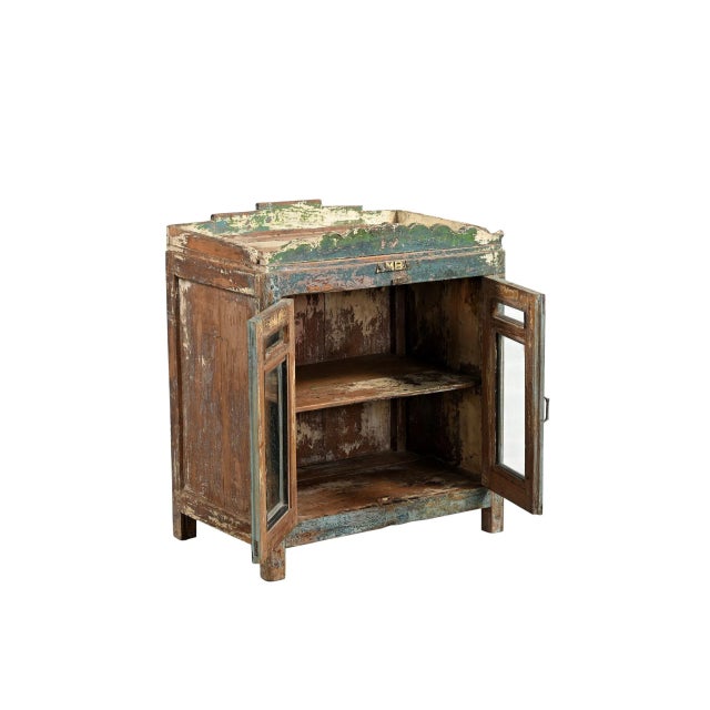 Vintage Indian Painted Teakwood Small Bookcase/Night Stand For Sale - Image 4 of 5