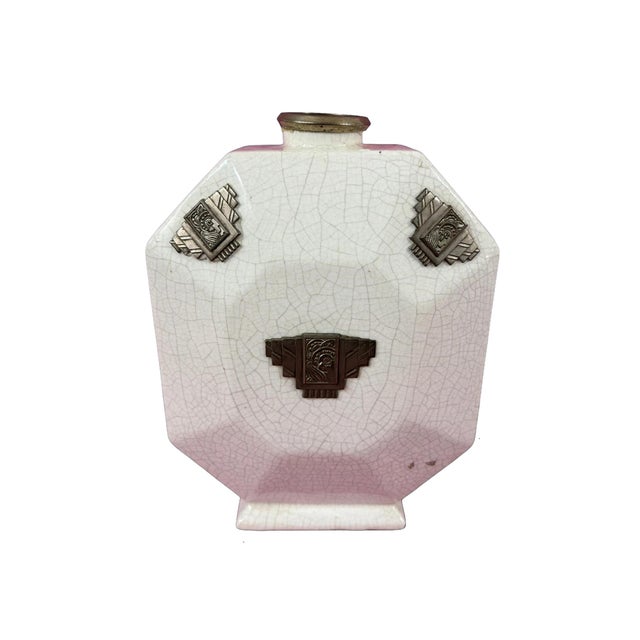 Art Deco Vase in White Glazed Ceramic with a Crackled Effect, 1920s For Sale - Image 3 of 4