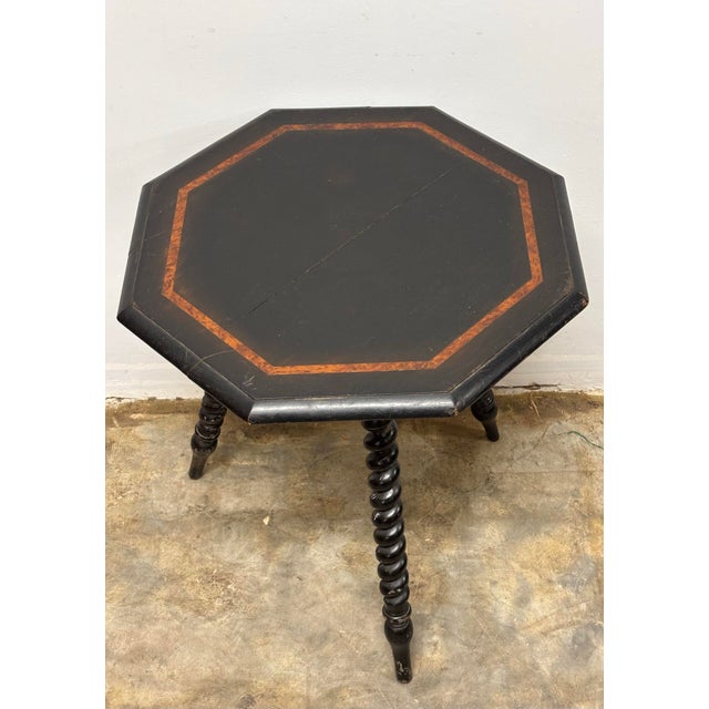 Early 20th Century Antique English Ebonized Tripod Table With Inlay Detail For Sale - Image 5 of 8