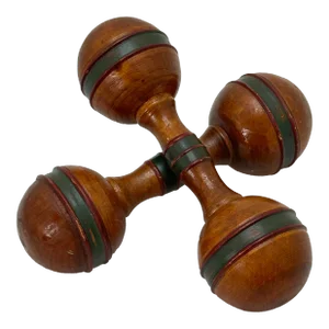 Unusual Very Small Size Antique Beech Wood Dumbbells With Wonderful Original Painted Features