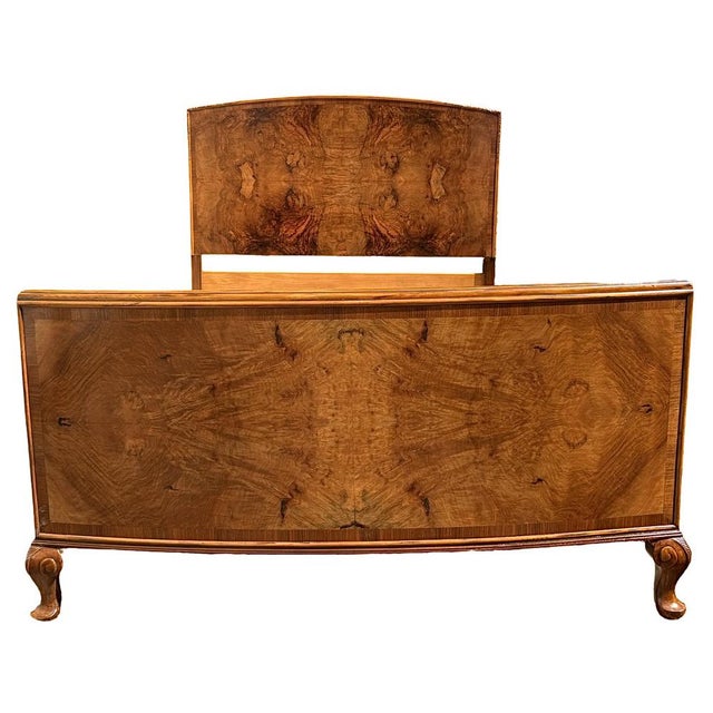 1930s Art Deco Figured Walnut Double Bed, 1930s For Sale - Image 5 of 9