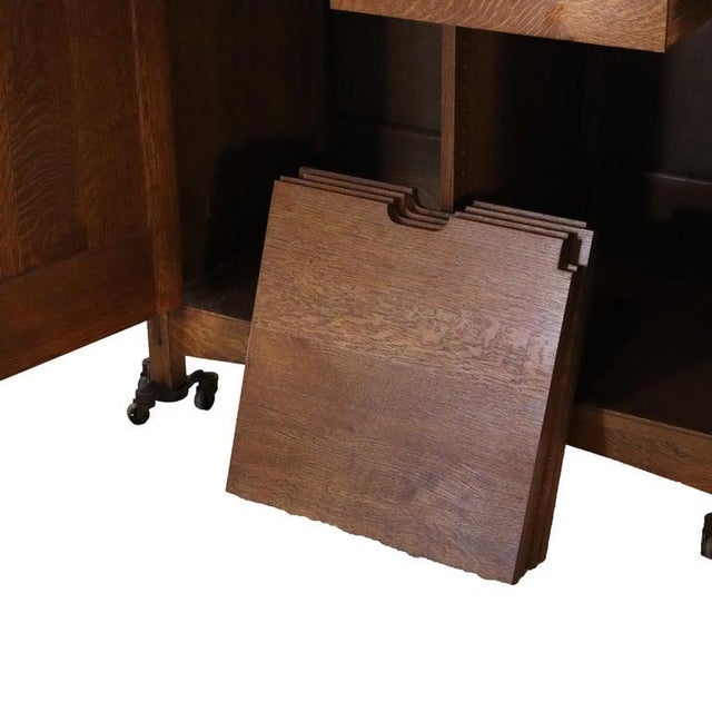 Wood Vintage Stickley Arts & Crafts Oak & Hammered Copper Entertainment Cabinet For Sale - Image 7 of 15