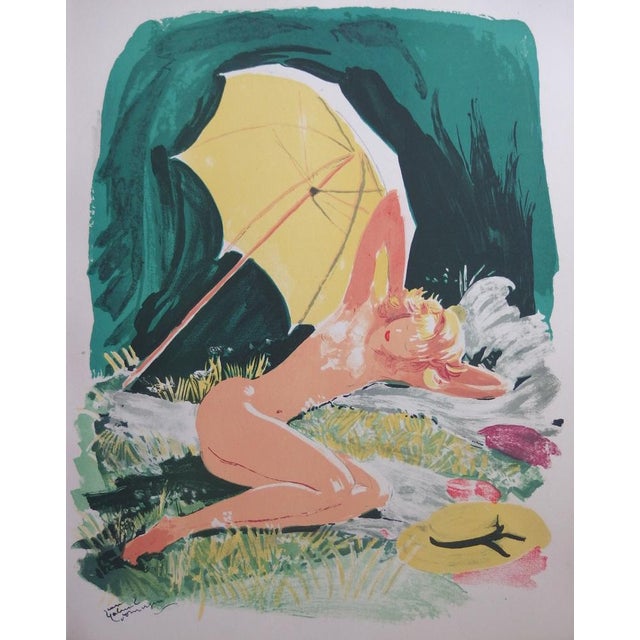 Jean-Gabriel Domergue, Young Woman Under the Parasol, Original Lithograph For Sale - Image 4 of 4