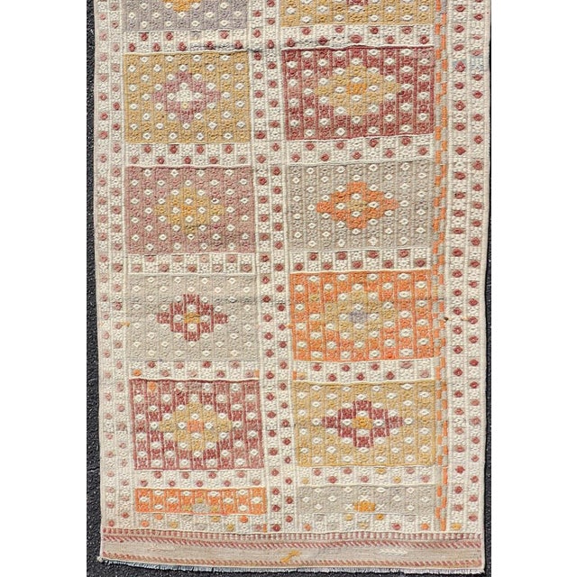 Textile Vintage Turkish Kilim Runner With Checker Medallions in Soft Pastel Tones For Sale - Image 7 of 11